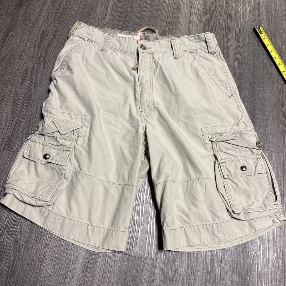 Y2K Levis Mens Baggy Cargo Shorts Loose Vintage Khaki Tan Size 34 Utility